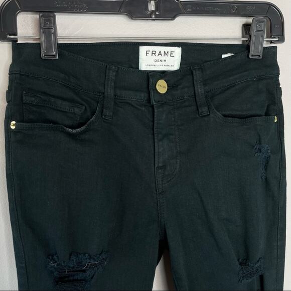 FRAME Skinny Jeans Womens Size 26 Green Distressed Destroyed Grunge Rocker Punk - Picture 3 of 11